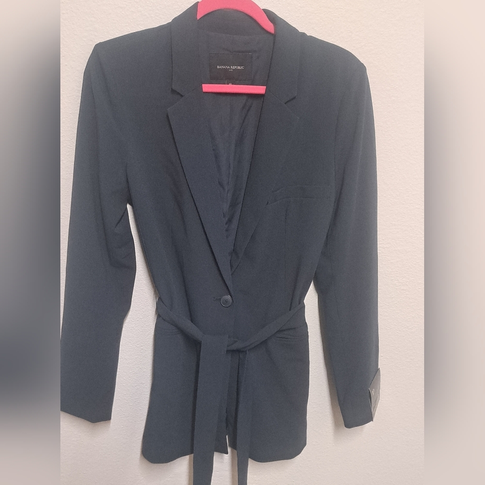 Banana Republic Drapey Belt Jacket Women Size 10 Green Tie Waist Blazer NWT